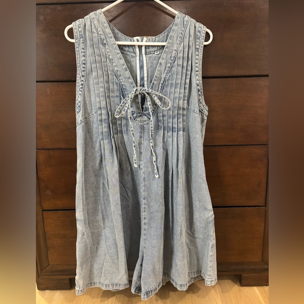 Sleeveless Denim Dress with Tie Front